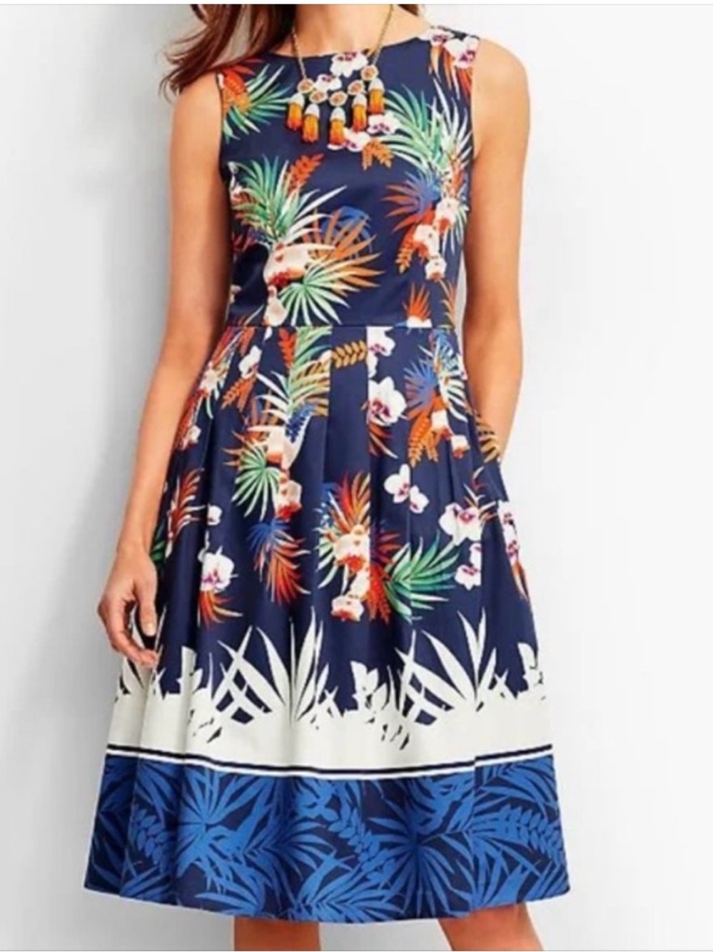 Talbots Orchid Printed Floral Pleated Dress | Size 14
